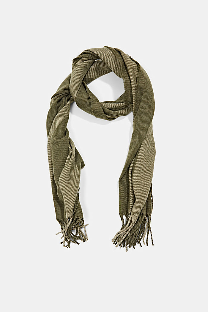 Woven scarf with stripes made with recycled material, DUSTY GREEN, detail image number 0