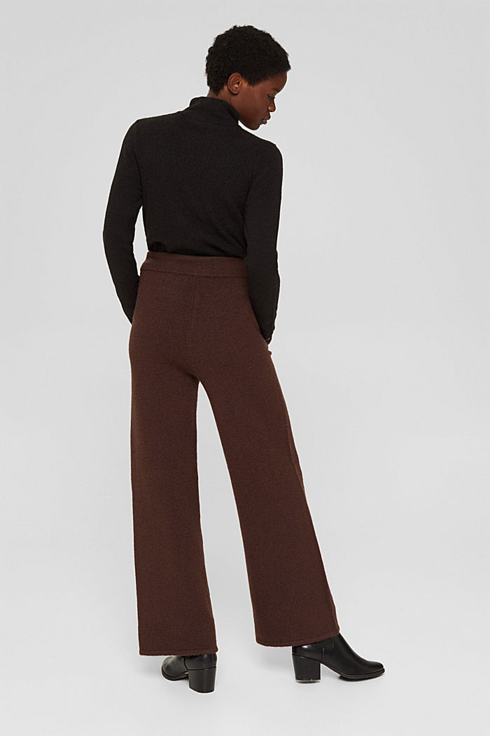 Con lana: pantalón de punto con perneras anchas, RUST BROWN, detail image number 3