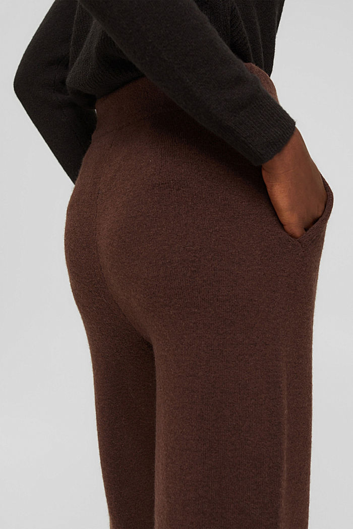 Con lana: pantalón de punto con perneras anchas, RUST BROWN, detail image number 5