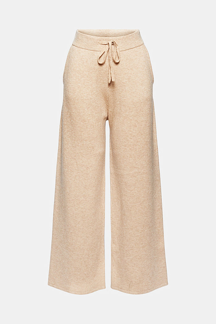 Con lana: pantalón de punto con perneras anchas, SAND, detail image number 7