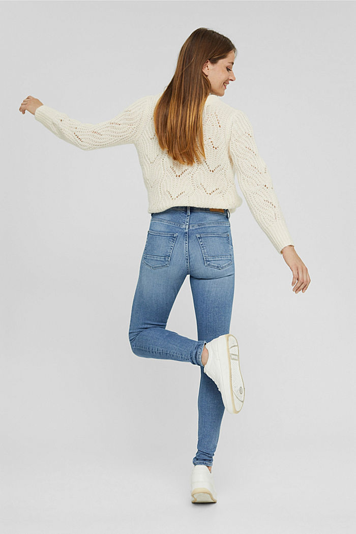 Superstretchiga jeans med knappslå, ekobomull