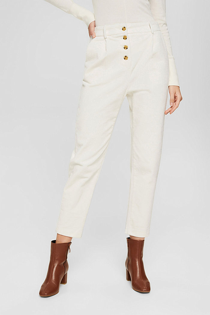 Corduroy trousers with a button fly made of 100% cotton, OFF WHITE, detail image number 0