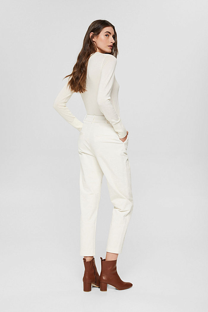 Corduroy trousers with a button fly made of 100% cotton, OFF WHITE, detail image number 3