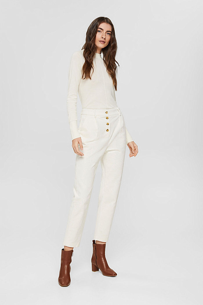 Corduroy trousers with a button fly made of 100% cotton, OFF WHITE, detail image number 6