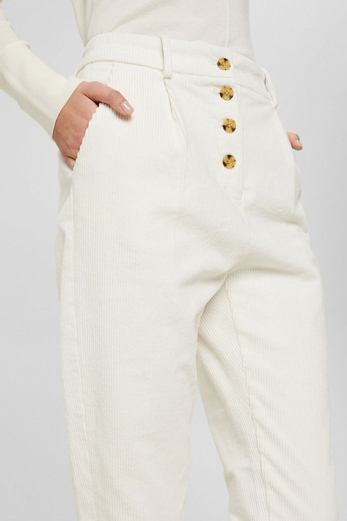Corduroy trousers with a button fly made of 100% cotton, OFF WHITE, detail image number 2