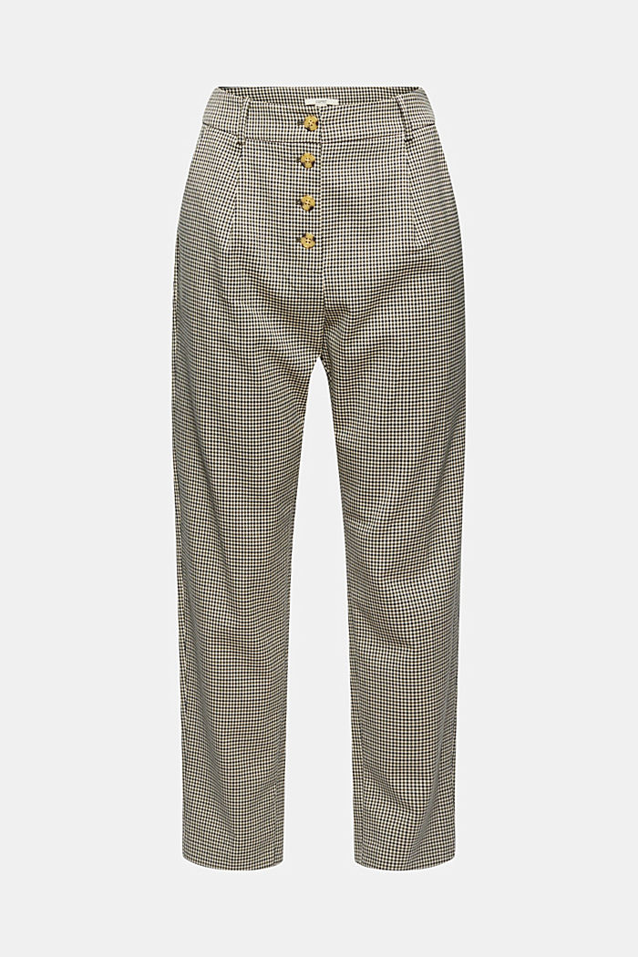 Kalhoty s kárem v podobě kohoutí stopy a s knoflíkovou lištou