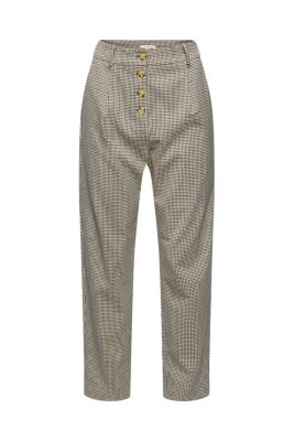 ESPRIT Pantalon à carreaux pied-de-poule et patte de boutonnage