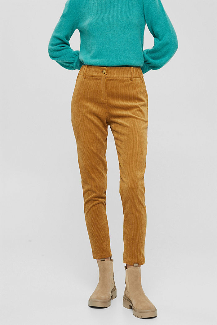 Recycled: cropped pull-on corduroy trousers, CAMEL, detail image number 0