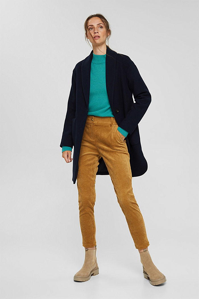 Recycled: cropped pull-on corduroy trousers, CAMEL, overview