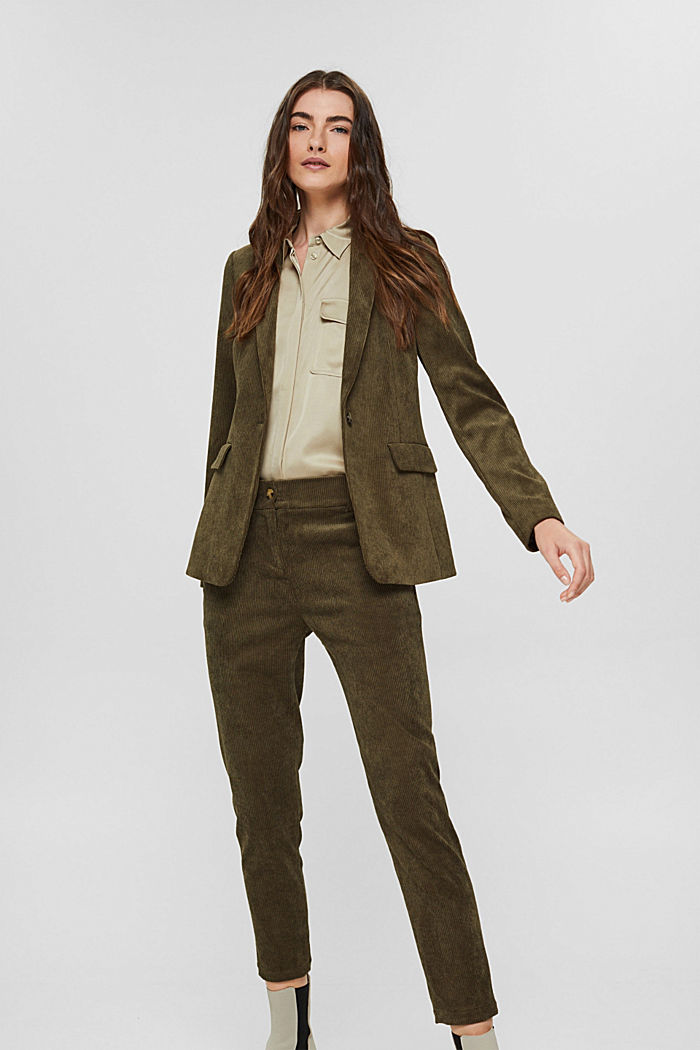 Recycled: cropped pull-on corduroy trousers, DARK KHAKI, overview