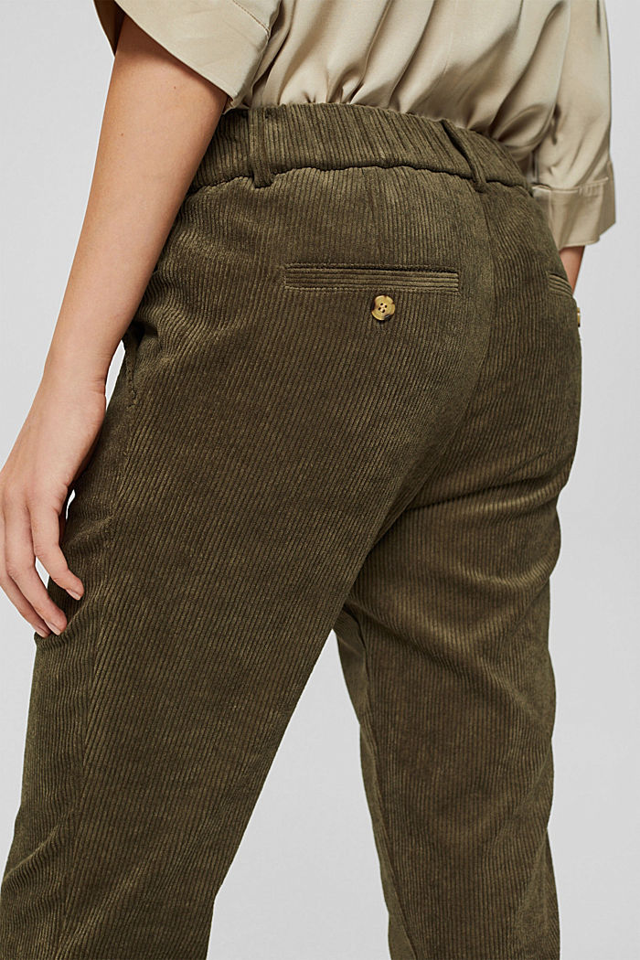Recycled: cropped pull-on corduroy trousers, DARK KHAKI, detail image number 4