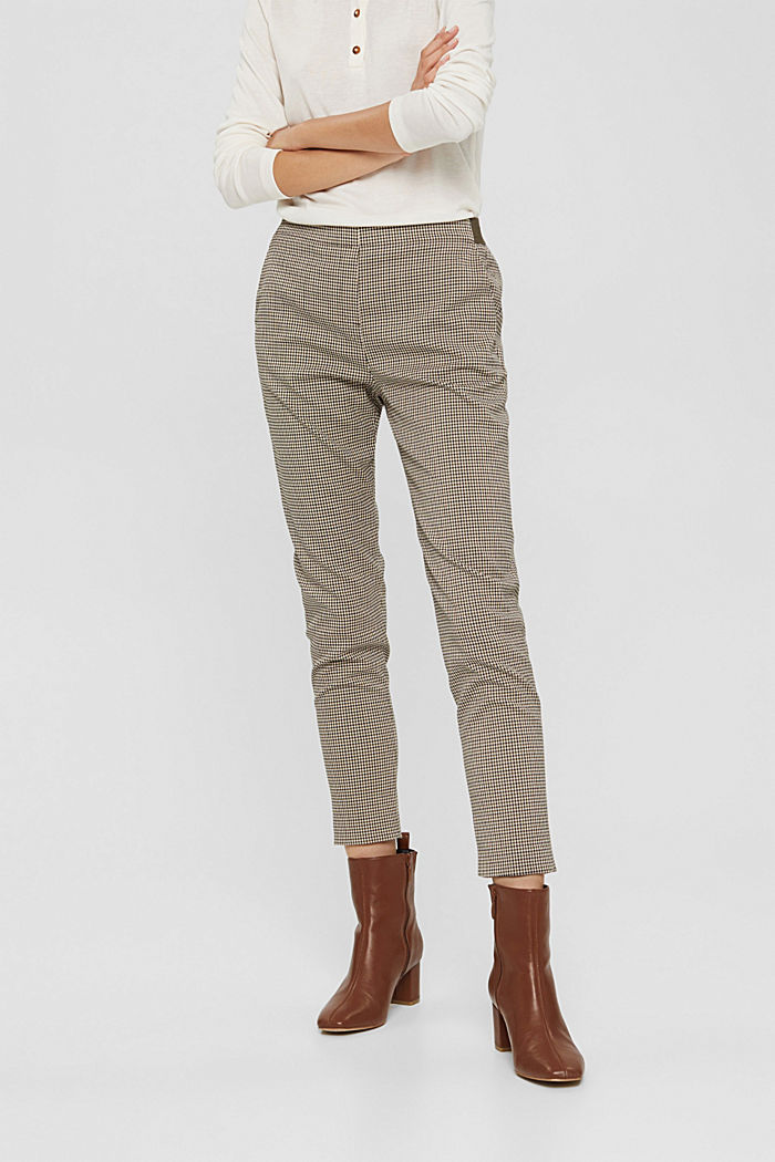 Cropped pull-on trousers with a houndstooth check pattern, DARK KHAKI, detail image number 0