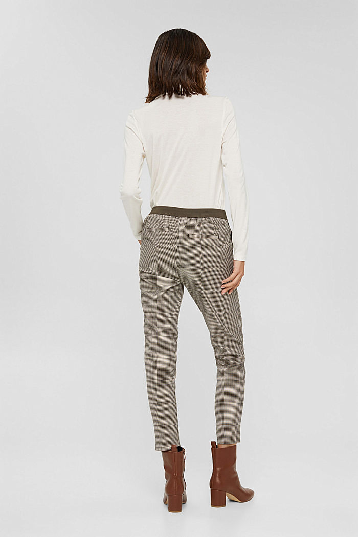 Cropped pull-on trousers with a houndstooth check pattern, DARK KHAKI, detail image number 3