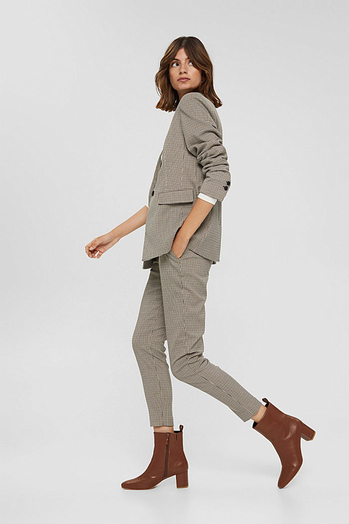 Cropped pull-on trousers with a houndstooth check pattern, DARK KHAKI, detail image number 1