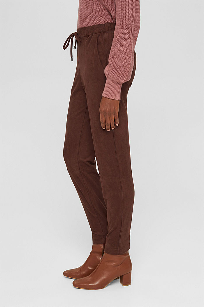 Faux suede tracksuit bottoms, RUST BROWN, detail image number 0