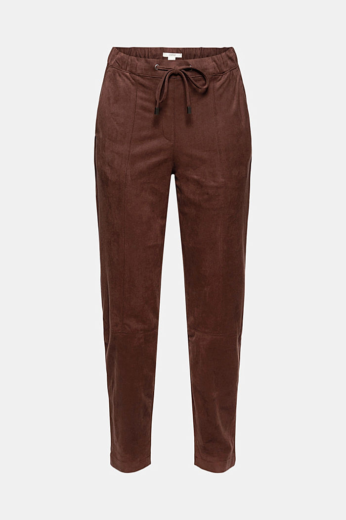 Faux suede tracksuit bottoms, RUST BROWN, overview