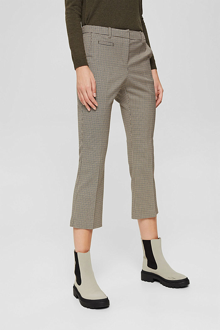 Cropped kick flare houndstooth trousers, DARK KHAKI, detail image number 0