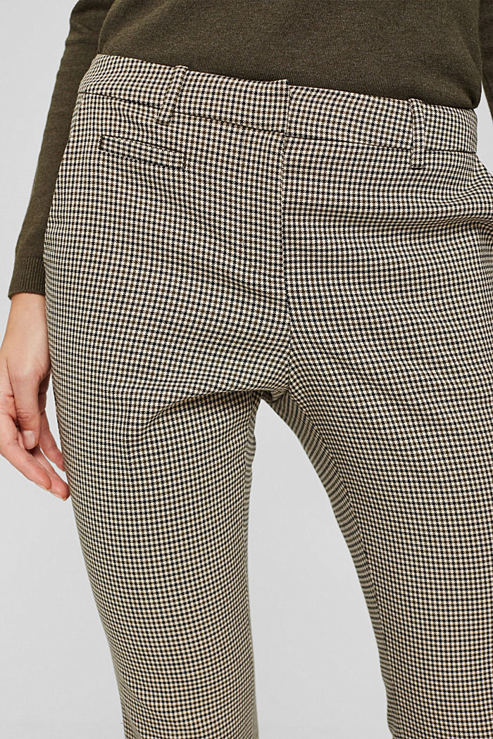 Skrócone spodnie w pepitkę z modnie rozszerzaną nogawką, DARK KHAKI, detail image number 2
