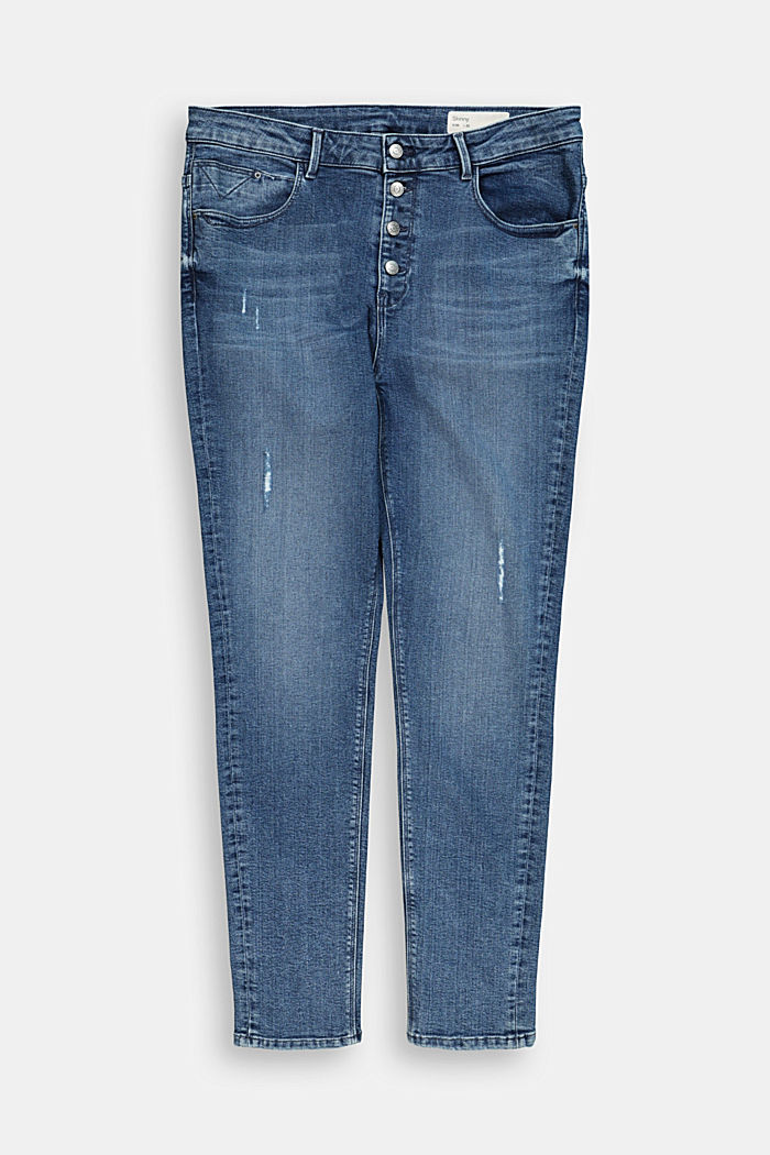 CURVY jeans with button fly, organic cotton, BLUE MEDIUM WASHED, detail image number 2