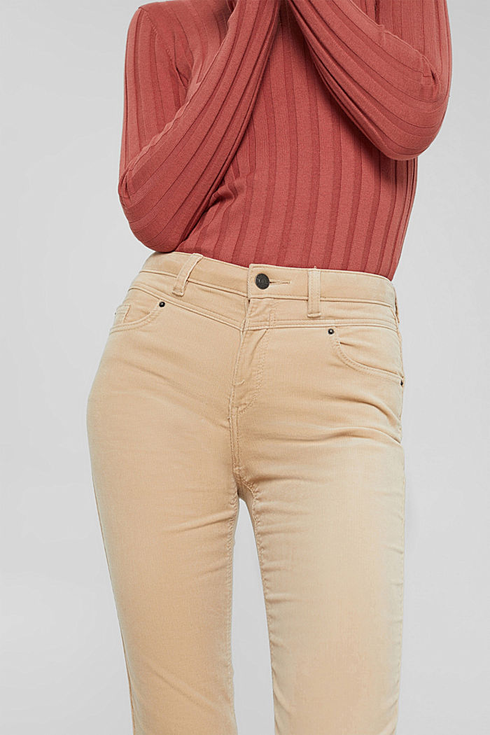 Spodnie ze sztruksu w cienkie prążki z mieszanki bawełnianej, SAND, detail image number 2