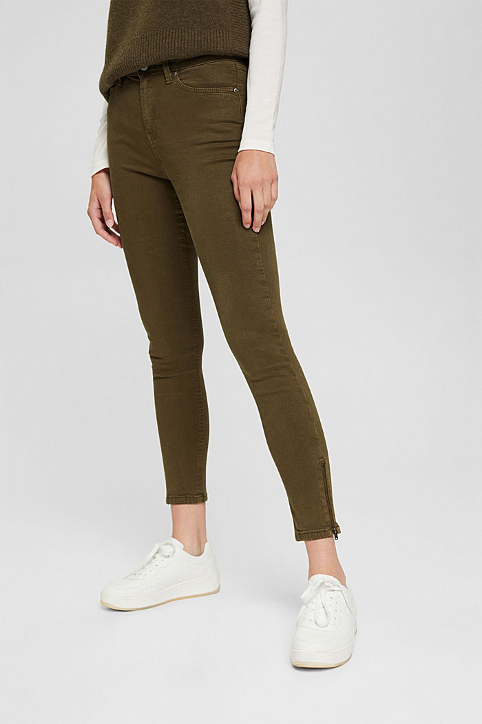 Ankle-length trousers with hem zips, DARK KHAKI, detail image number 6