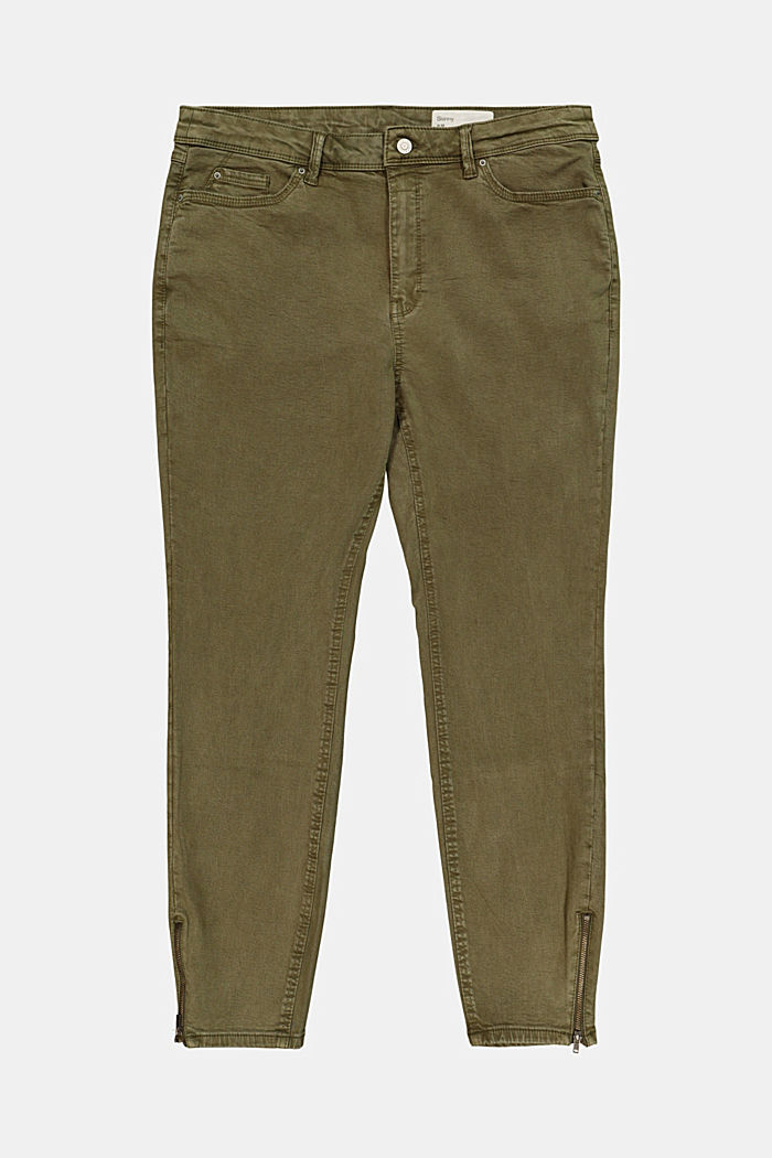 CURVY stretch jeans with zip detail, DARK KHAKI, overview