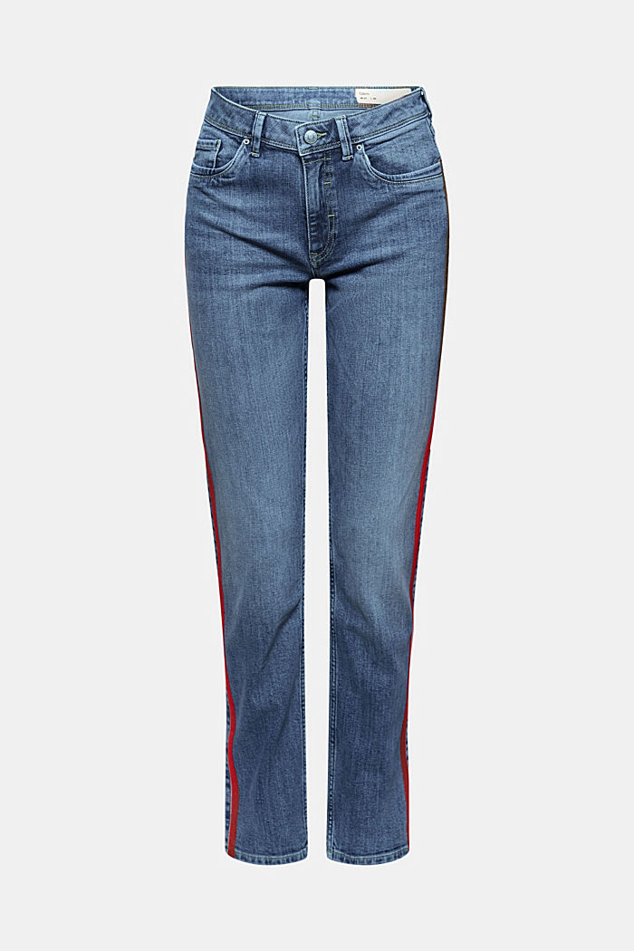 Stretch jeans with contrast stripes, BLUE MEDIUM WASHED, detail image number 7