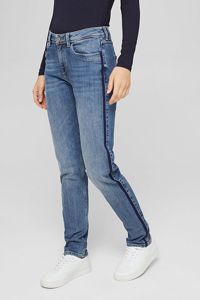 Stretch jeans with woven stripes, BLUE MEDIUM WASHED, detail image number 0