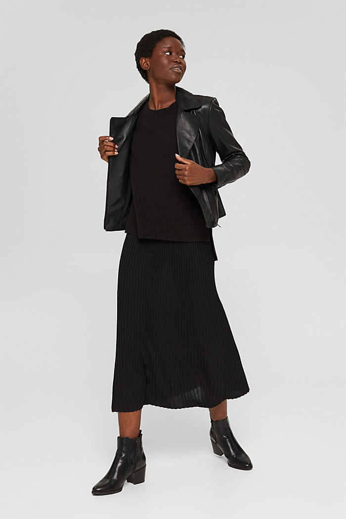 Recycled: maxi skirt with ribbed texture, BLACK, detail image number 1