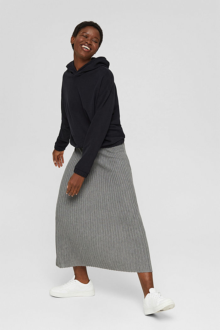 Recycled: maxi skirt with ribbed texture, GUNMETAL, detail image number 1