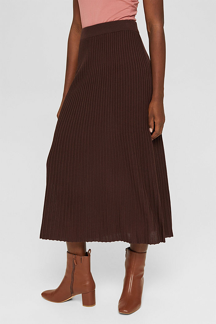 Recycled: maxi skirt with ribbed texture, RUST BROWN, detail image number 0