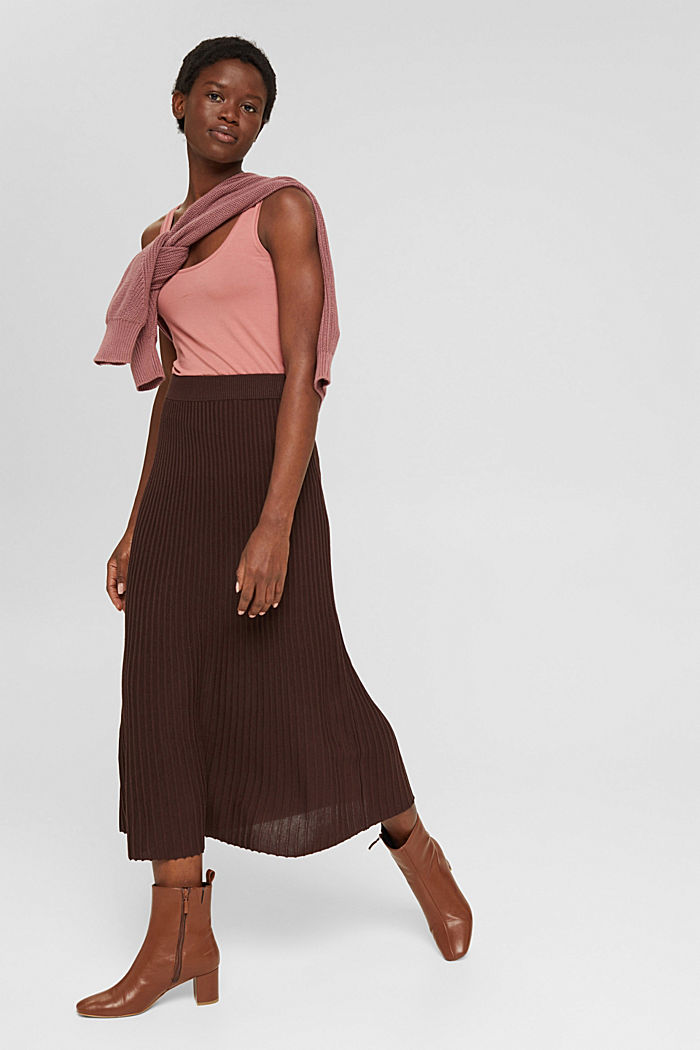 Recycled: maxi skirt with ribbed texture, RUST BROWN, detail image number 1