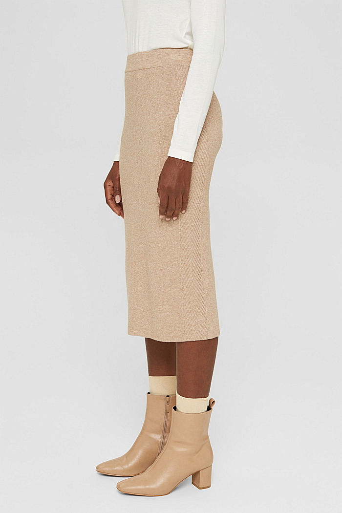 Knitted pencil skirt with textured sides, CAMEL, detail image number 0