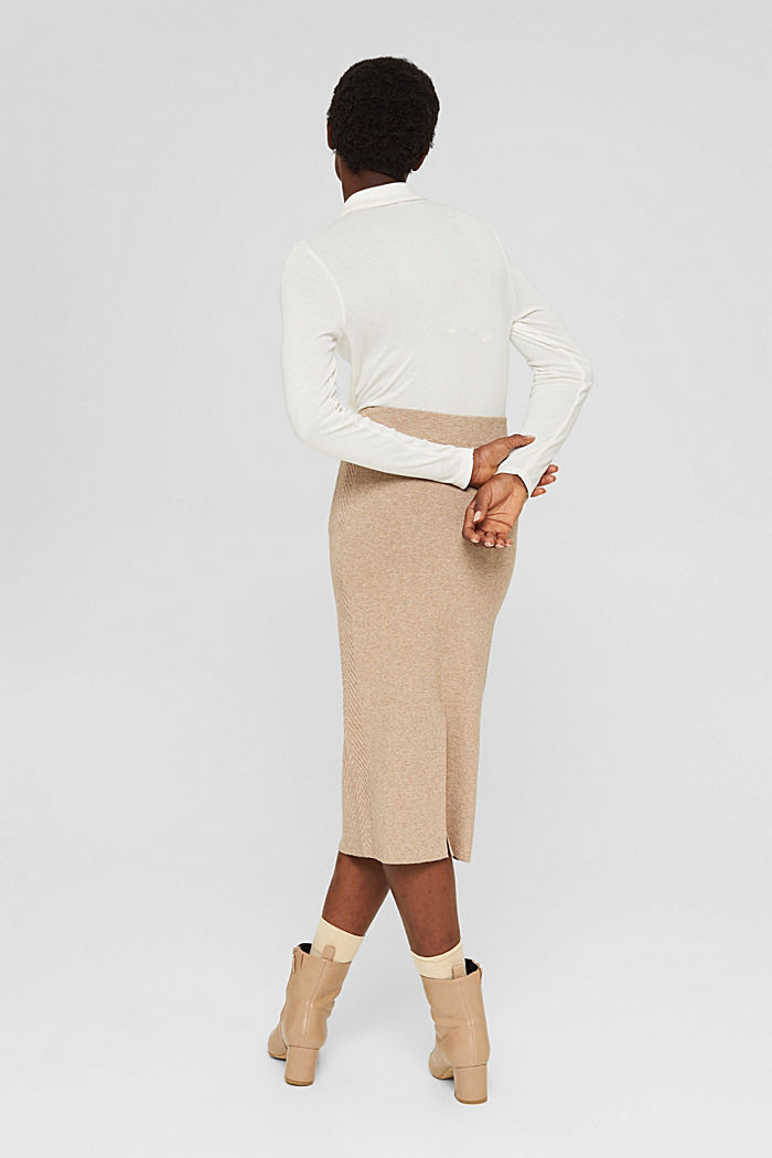 Knitted pencil skirt with textured sides, CAMEL, detail image number 3