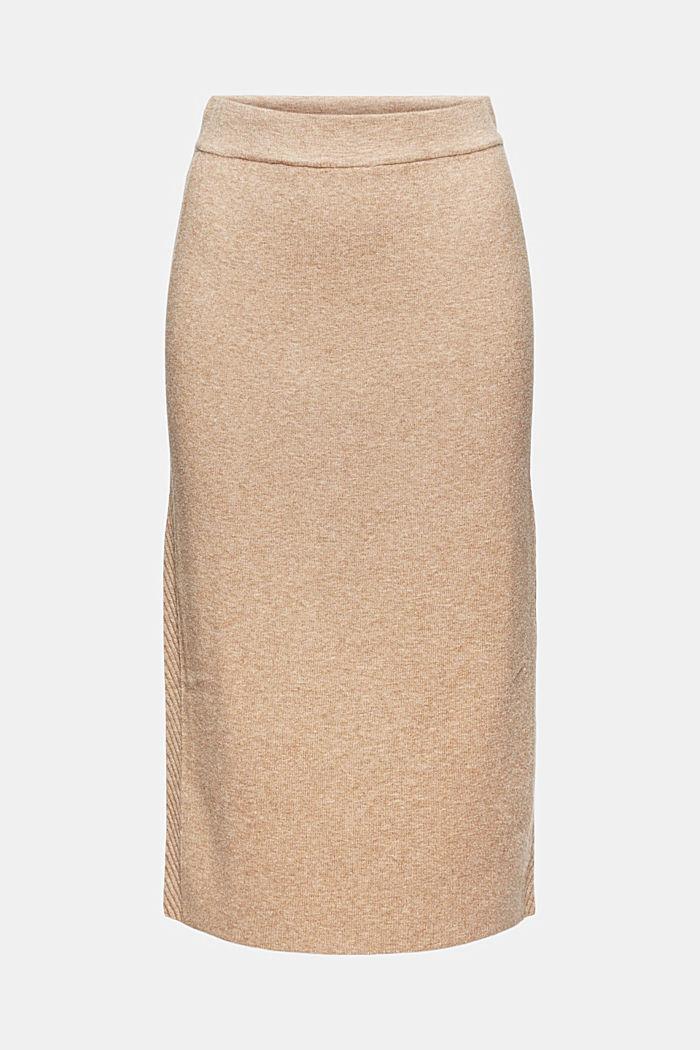 Knitted pencil skirt with textured sides, CAMEL, detail image number 6