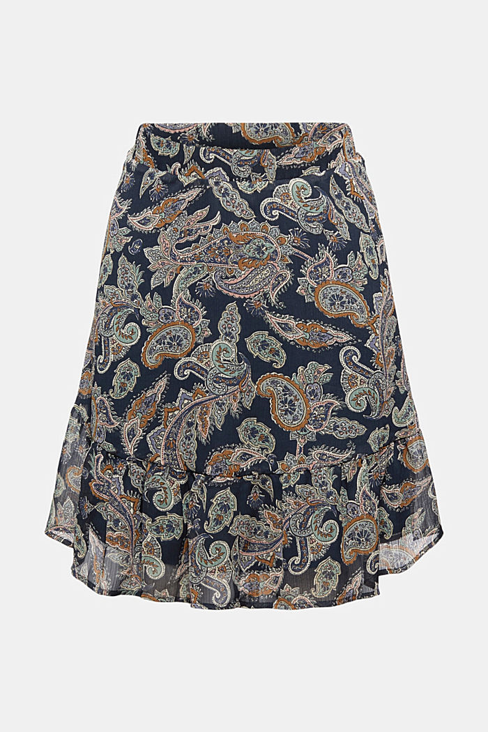 Recycled: chiffon mini skirt with paisley print, NAVY, overview