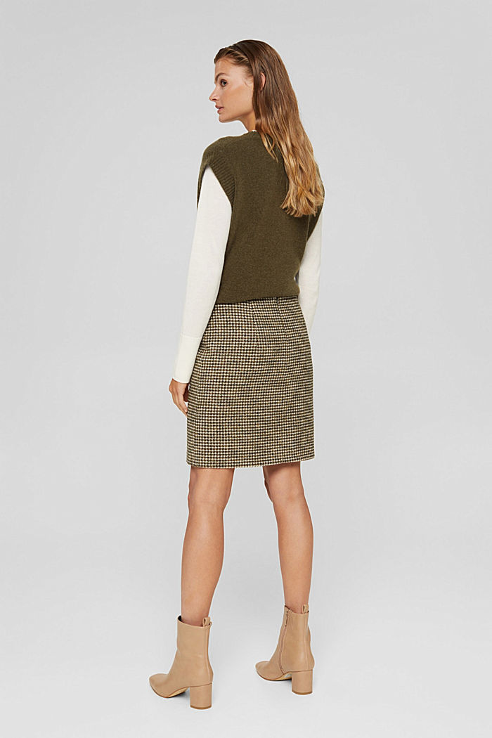 Wool blend: skirt with houndstooth pattern, DARK KHAKI, detail image number 3
