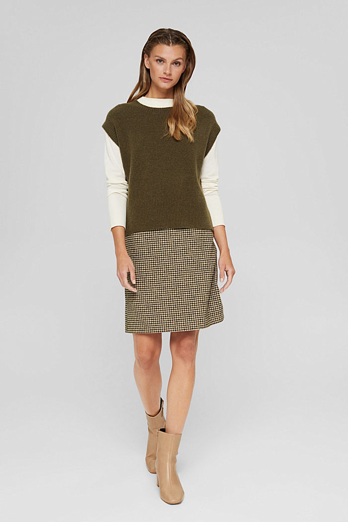 Wool blend: skirt with houndstooth pattern, DARK KHAKI, detail image number 1