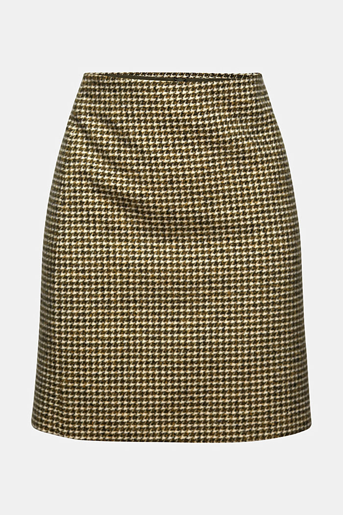 Wool blend: skirt with houndstooth pattern, DARK KHAKI, overview