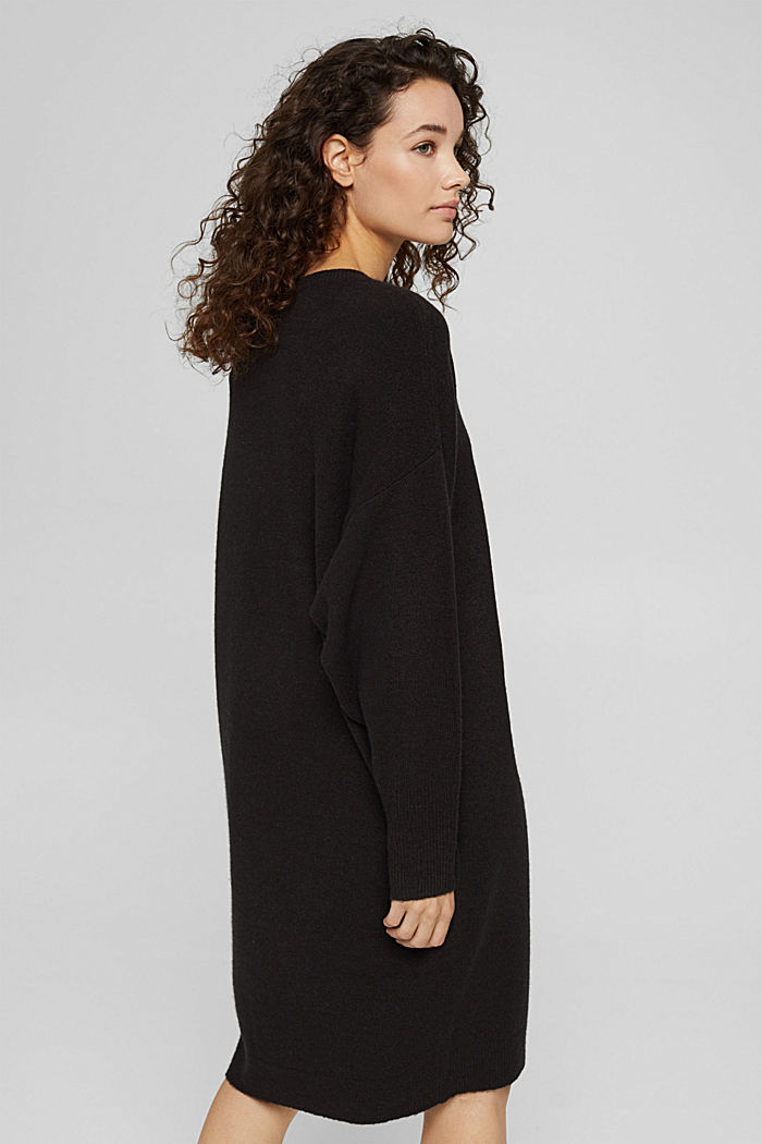 Wool blend: knitted dress in an O-shaped design, BLACK, detail image number 2