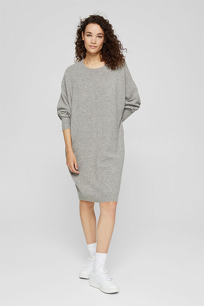 Wool blend: knitted dress in an O-shaped design, MEDIUM GREY, detail image number 0