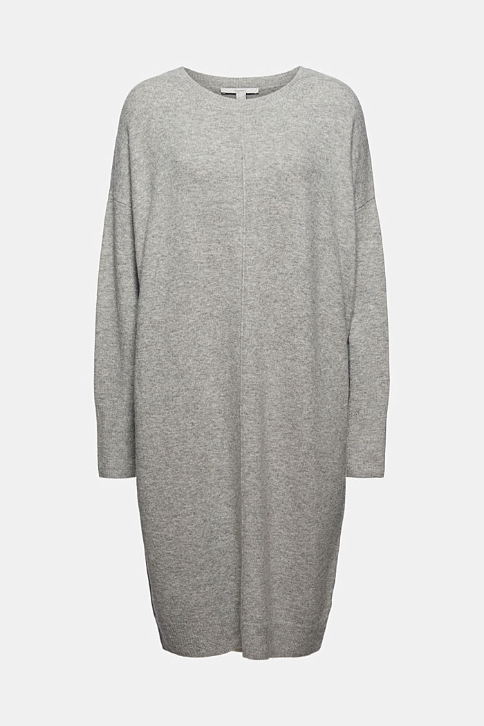 Con lana: vestido de punto con diseño de corte en O, MEDIUM GREY, overview