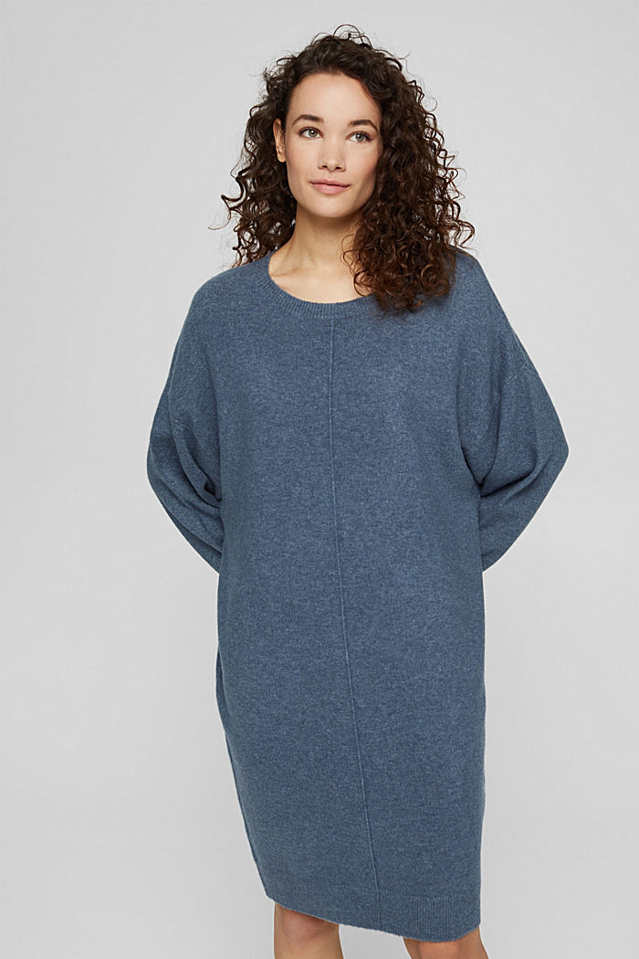 Wool blend: knitted dress in an O-shaped design, GREY BLUE, detail image number 0
