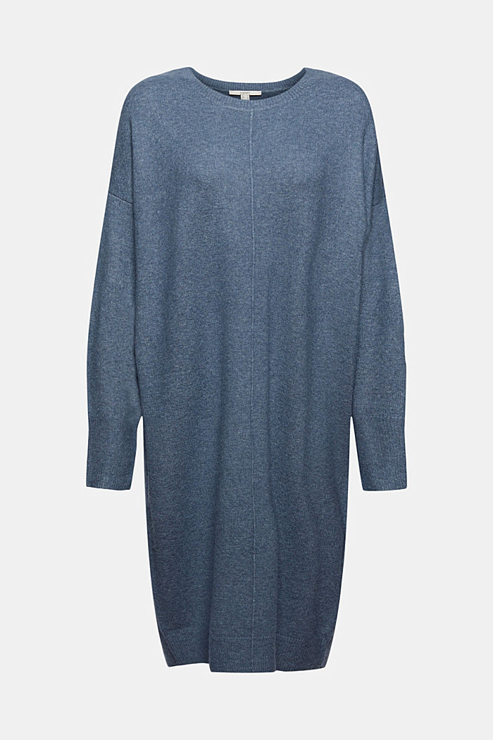 Met wol: gebreide jurk met O-shape, GREY BLUE, overview