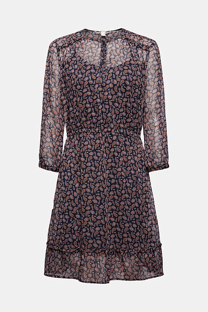 Printed chiffon dress, NAVY, overview