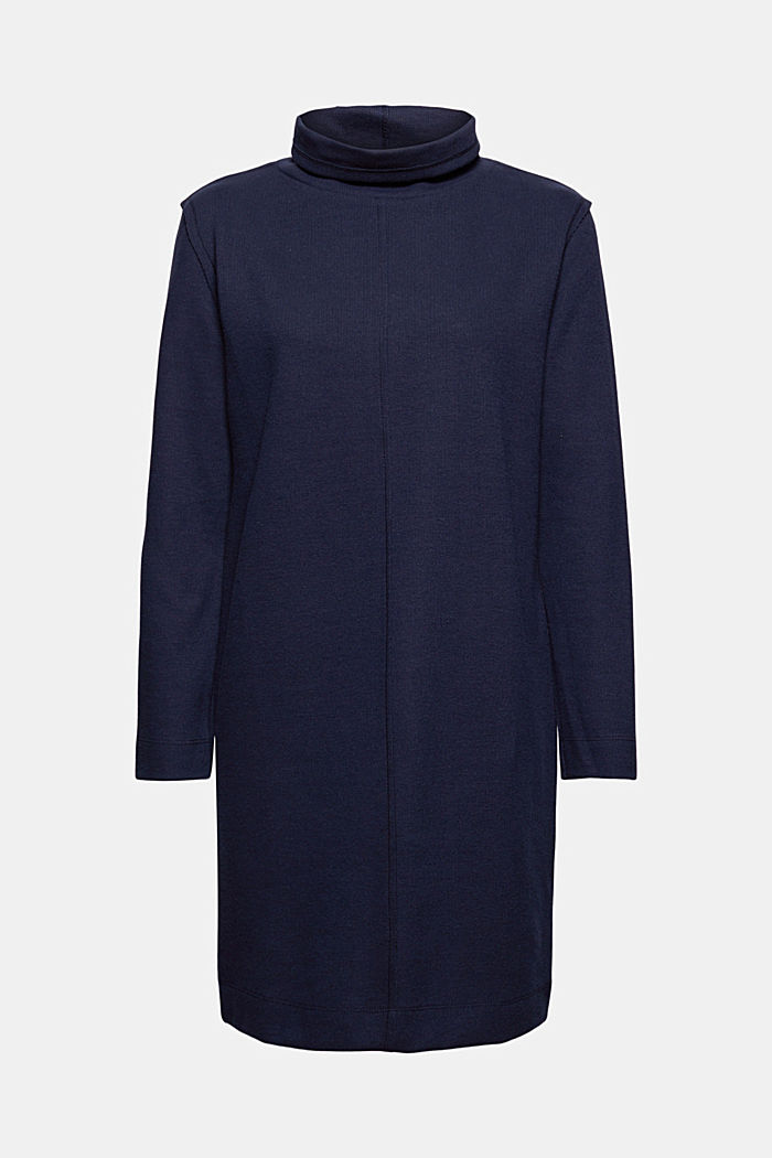 Knitted dress in blended organic cotton, NAVY, overview