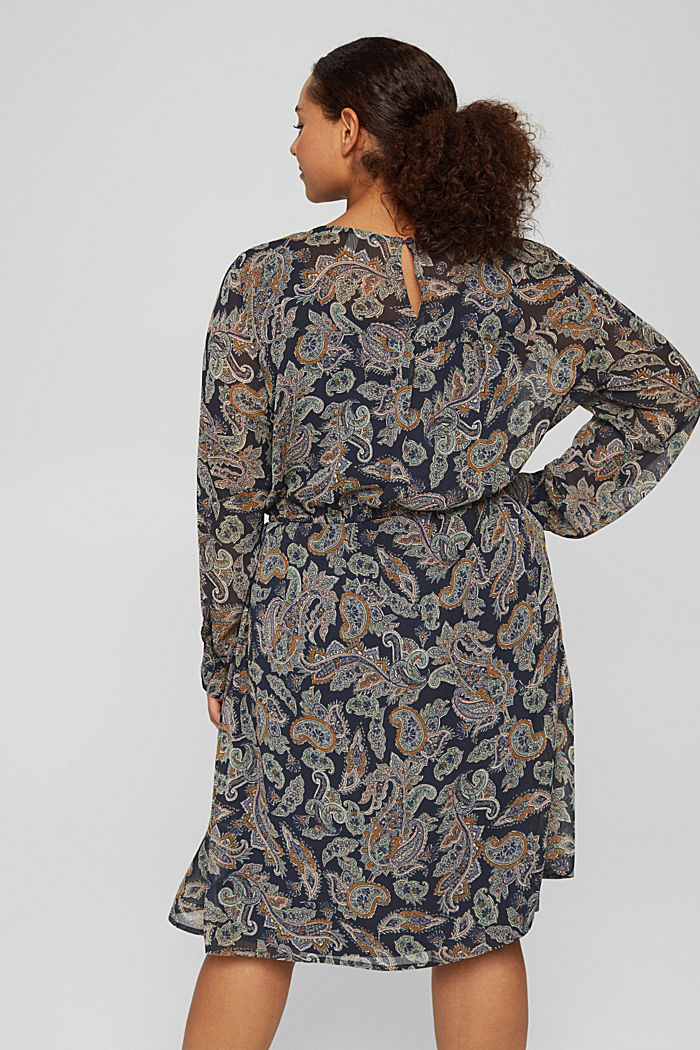 CURVY recycled: Chiffon dress with a Paisley print, NAVY, detail image number 2