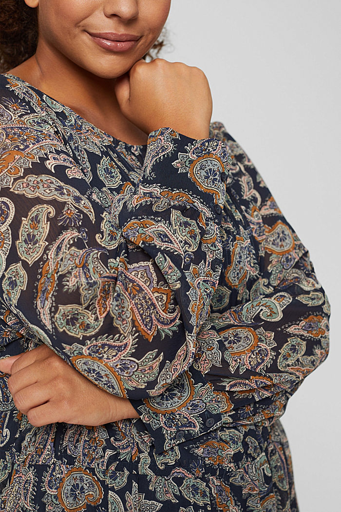 CURVY recycled: Chiffon dress with a Paisley print, NAVY, detail image number 3