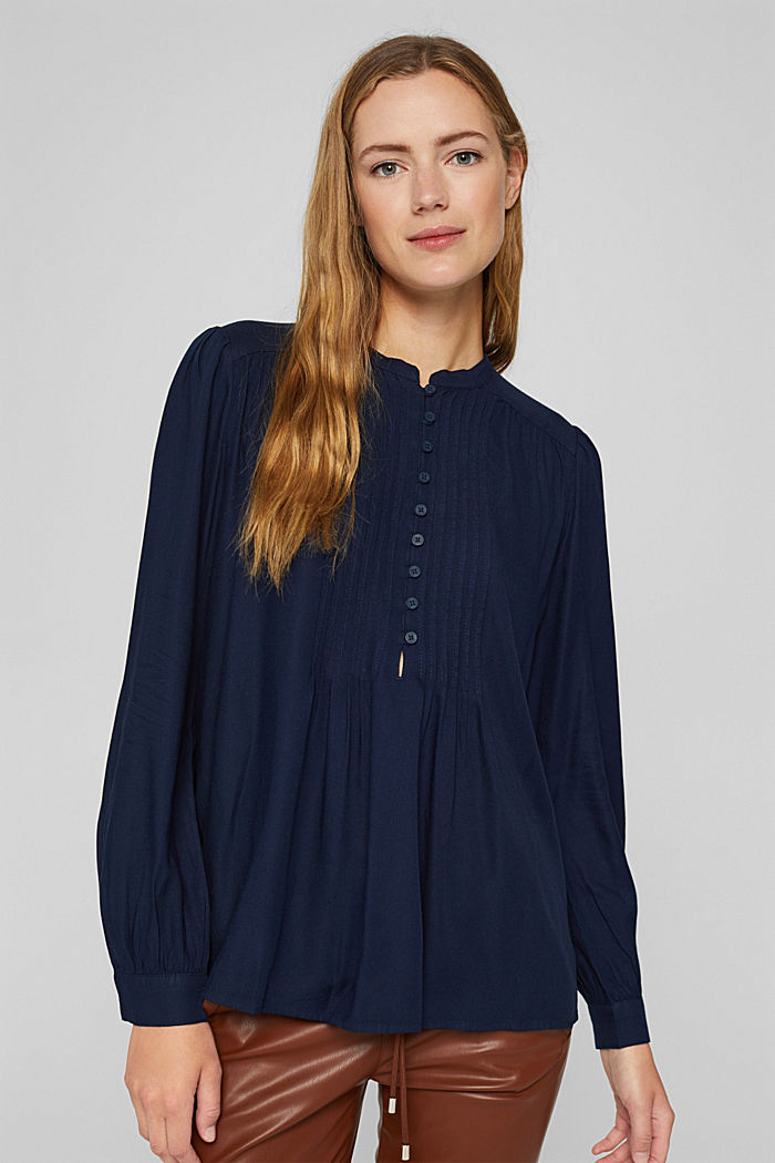 Tunic blouse with pintucks, NAVY, detail image number 0