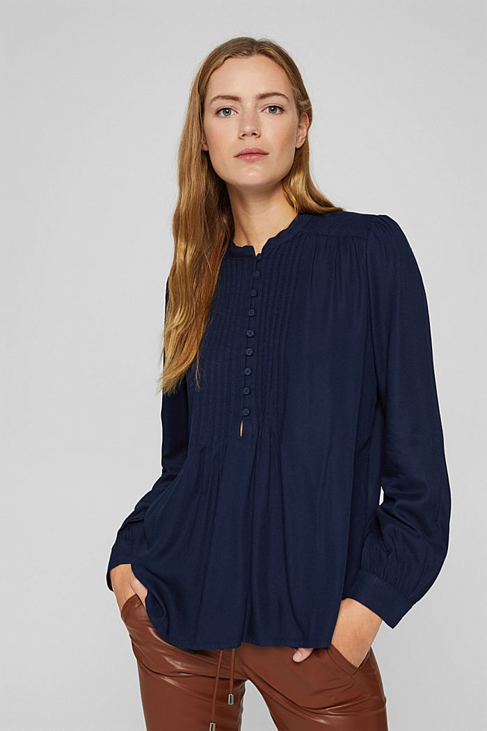 Tunic blouse with pintucks, NAVY, detail image number 5